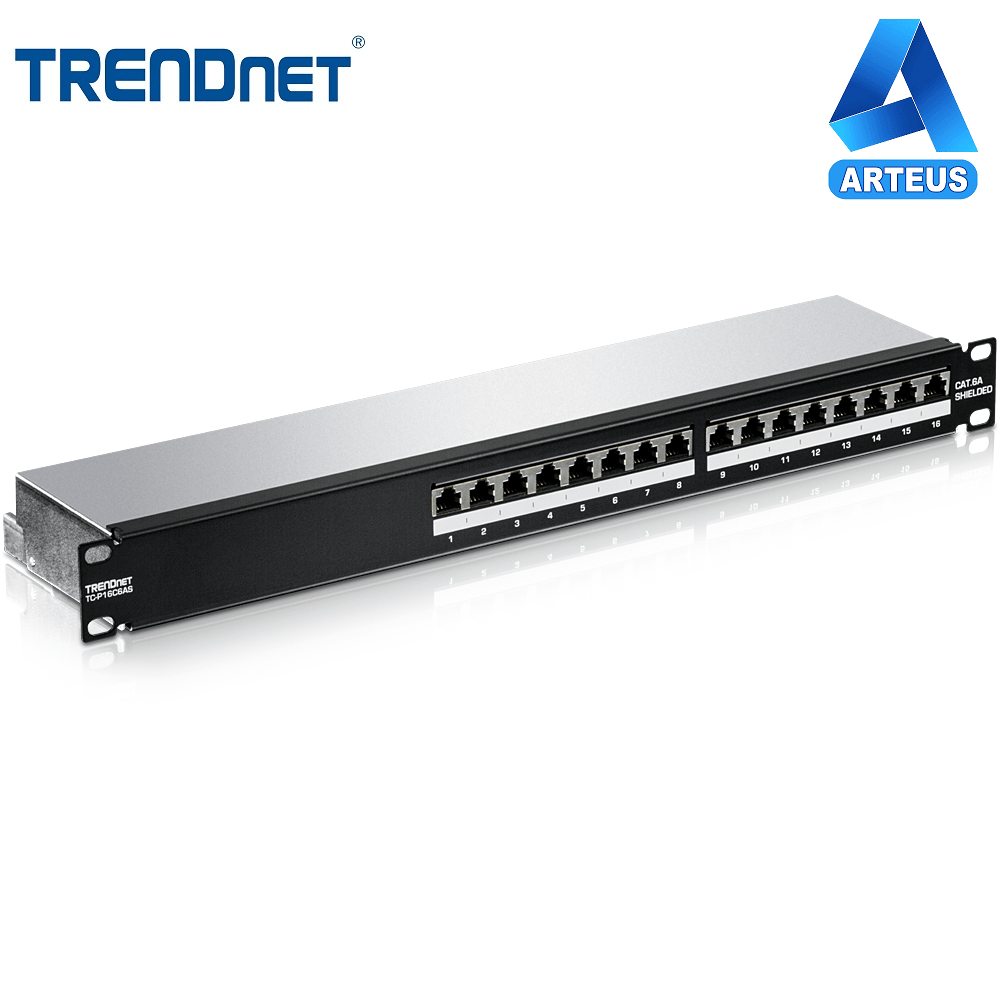 TRENDNET TC-P16C6AS - Patch Panel de parcheo blindado Cat6a de 16 puertos - ARTEUS