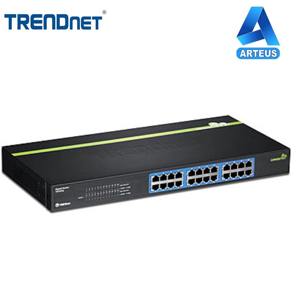 Switch de red TRENDnet de 24 puertos Gigabit, carcasa negra con indicadores LED