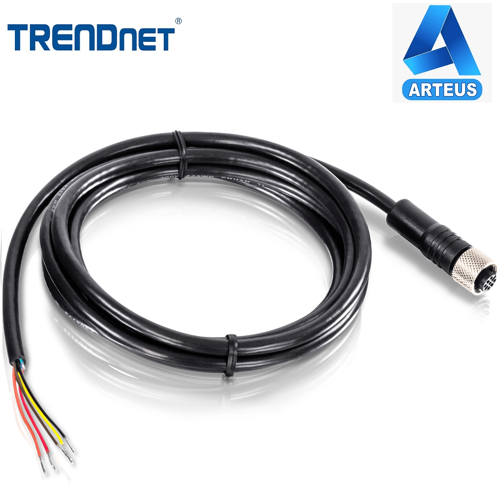 Cable industrial M12 de 2 metros con conector y cables de alarma multicolor expuestos