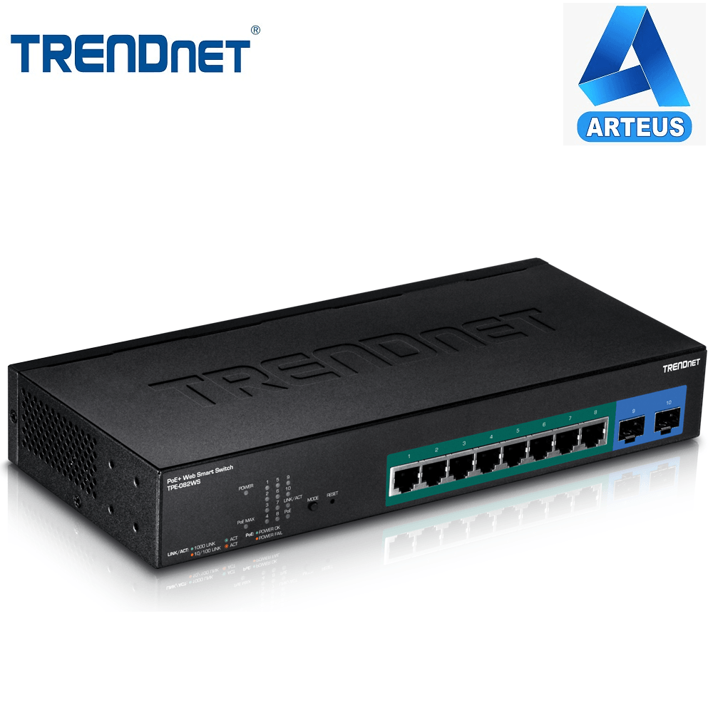 Switch inteligente TRENDnet de 10 puertos Gigabit con PoE, equipo de red profesional