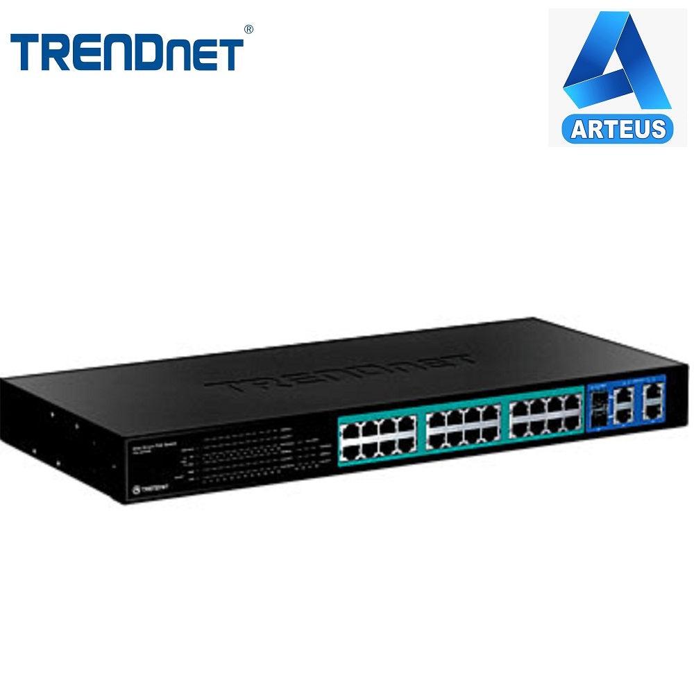 Switch de red TRENDnet de 24 puertos PoE, 4 puertos Gigabit y 2 SFP para cableado estructurado