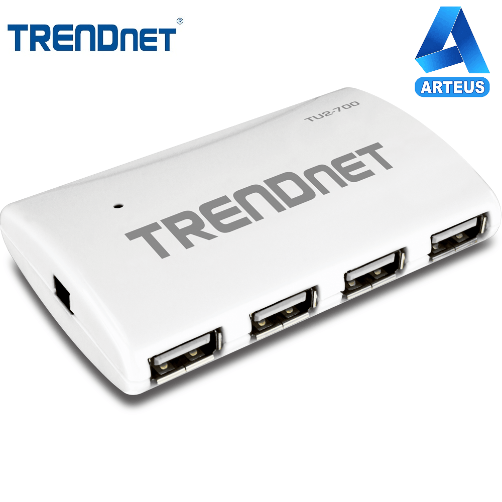 Hub USB de alta velocidad de 7 puertos TRENDnet color blanco, vista frontal